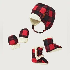JJ Cole Red and Black Plaid Kids Hat Set